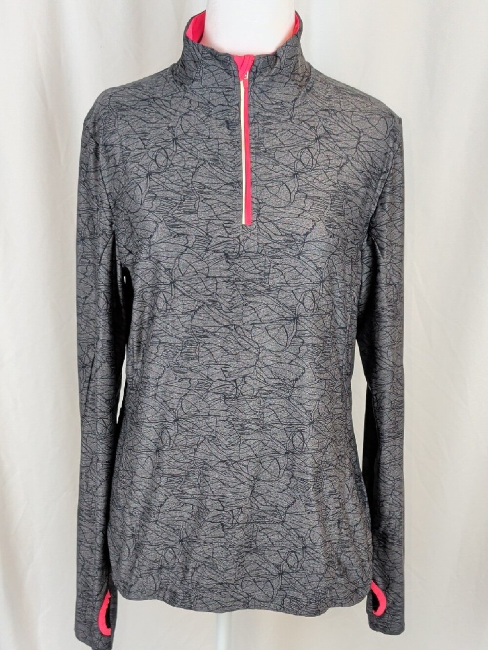 MONDETTA Grey Abstract Print 1/2 Zip Pullover w/ Pocket - Size M